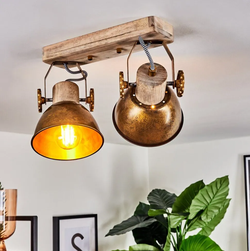 Plafonnier Orny Bronze, Bois Clair, 2 Lumieres