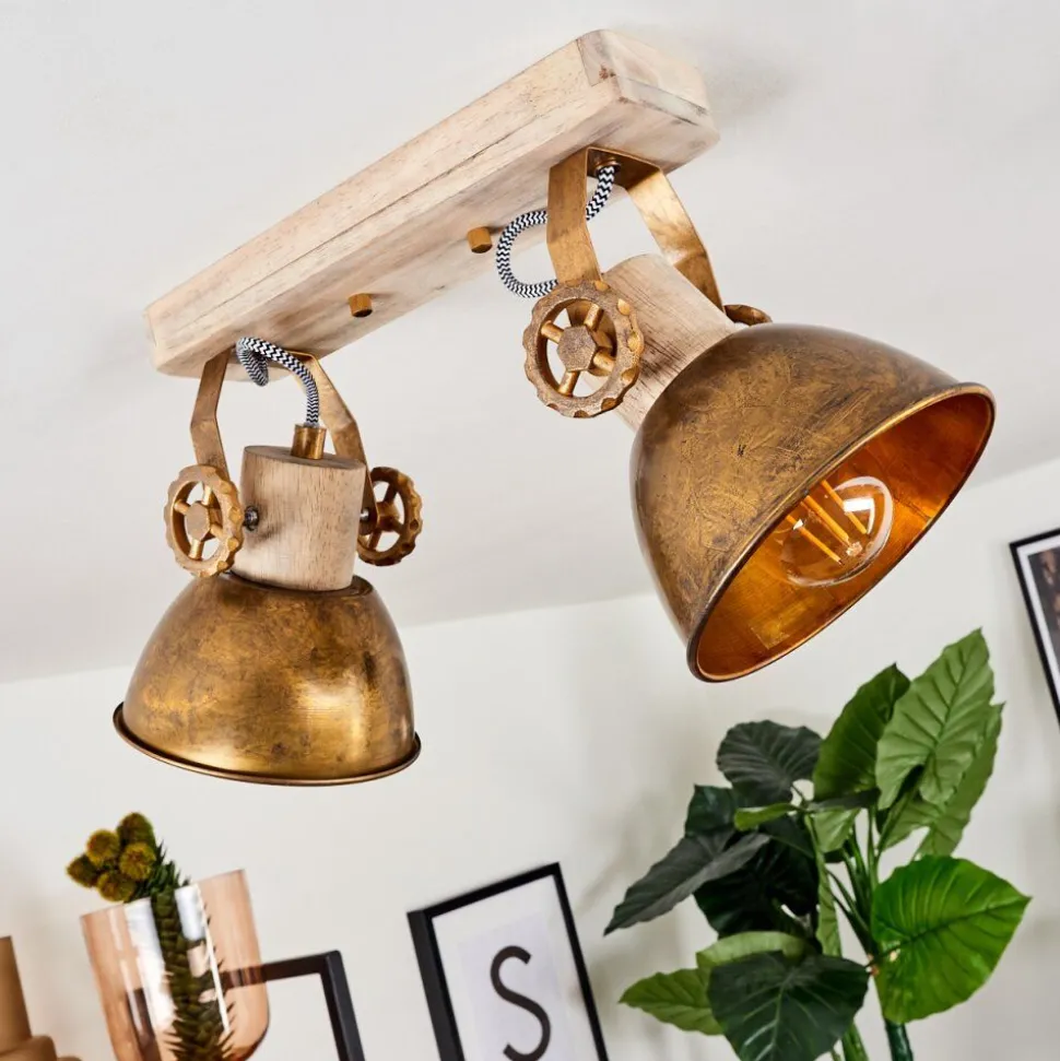 Plafonnier Orny Bronze, Bois Clair, 2 Lumieres