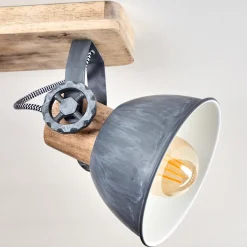 Plafonnier Orny Gris, Bois Clair, 4 Lumieres