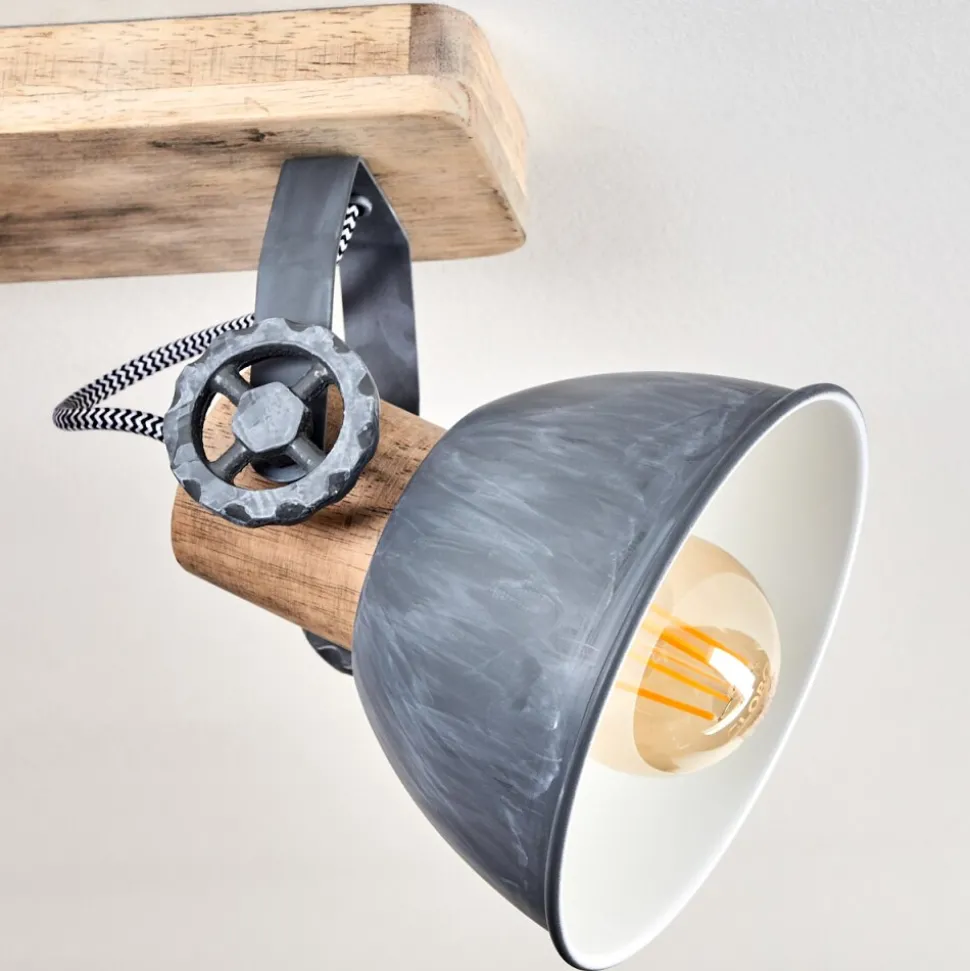 Plafonnier Orny Gris, Bois Clair, 4 Lumieres