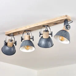 Plafonnier Orny Gris, Bois Clair, 4 Lumieres