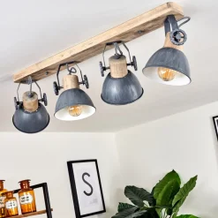 Plafonnier Orny Gris, Bois Clair, 4 Lumieres