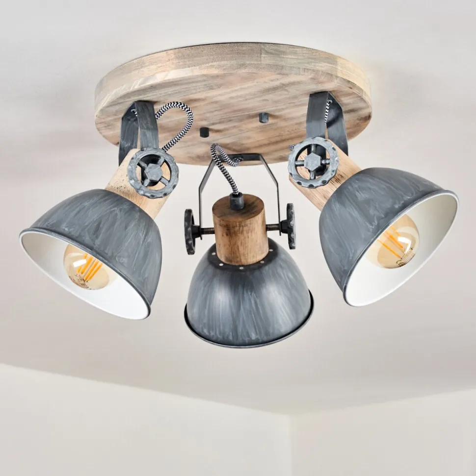 Plafonnier Orny Gris, Bois Clair, 3 Lumieres
