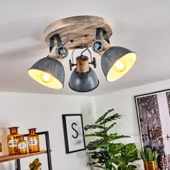 Plafonnier Orny Gris, Bois Clair, 3 Lumieres