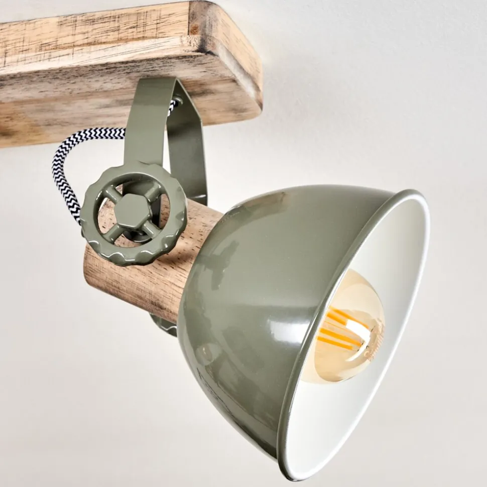 Plafonnier Orny Vert, Bois Clair, 4 Lumieres