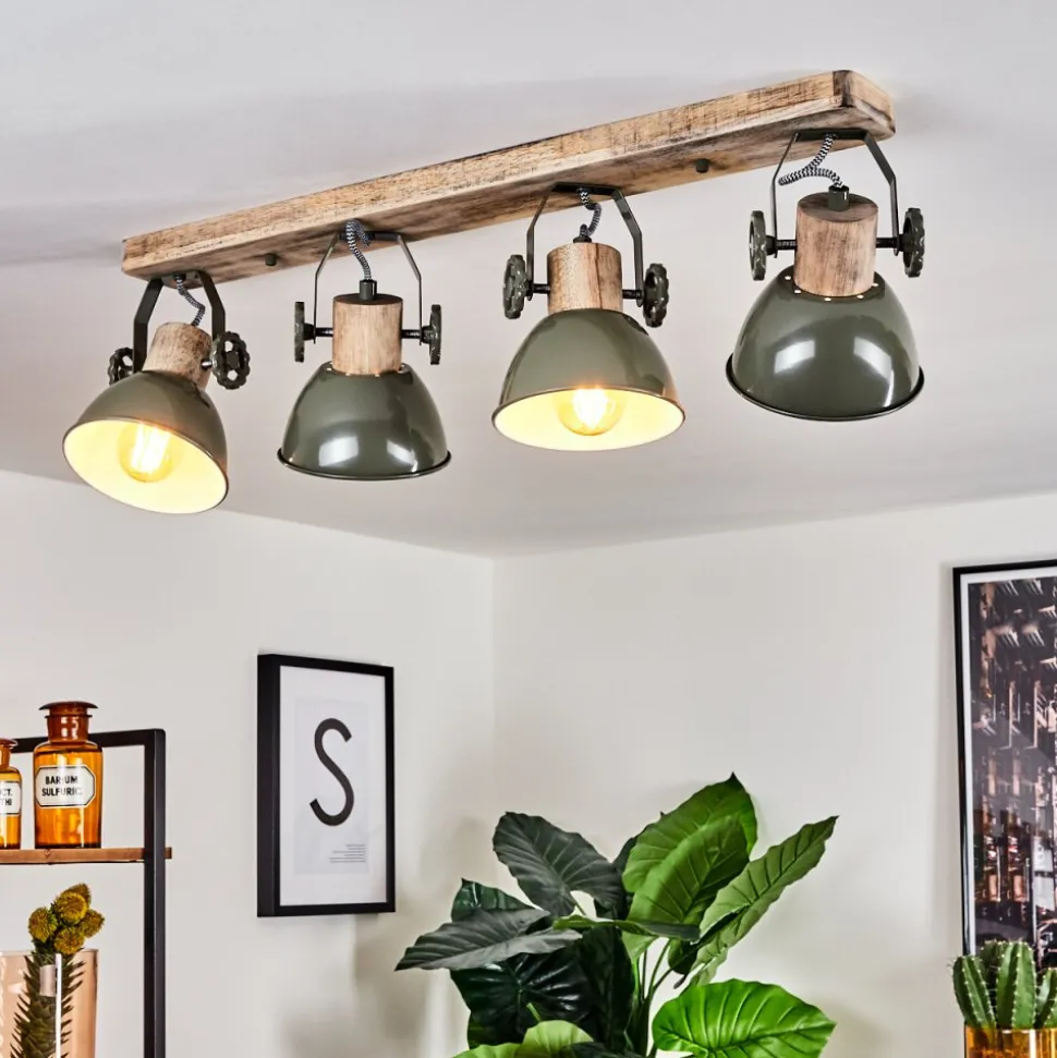 Plafonnier Orny Vert, Bois Clair, 4 Lumieres