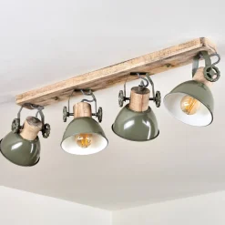 Plafonnier Orny Vert, Bois Clair, 4 Lumieres