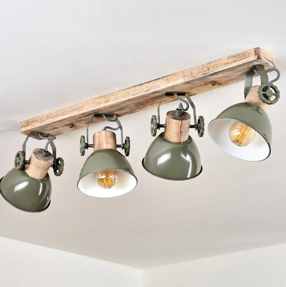 Plafonnier Orny Vert, Bois Clair, 4 Lumieres