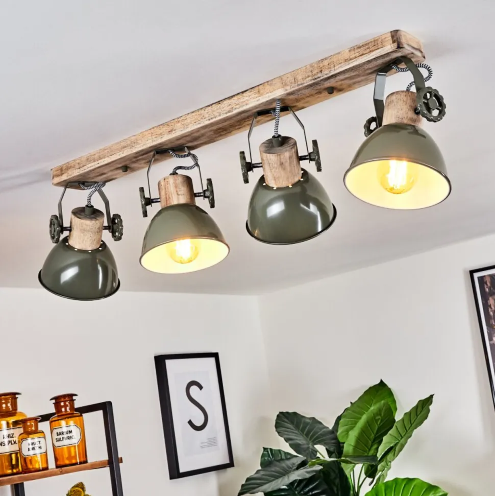 Plafonnier Orny Vert, Bois Clair, 4 Lumieres