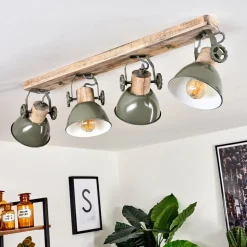 Plafonnier Orny Vert, Bois Clair, 4 Lumieres