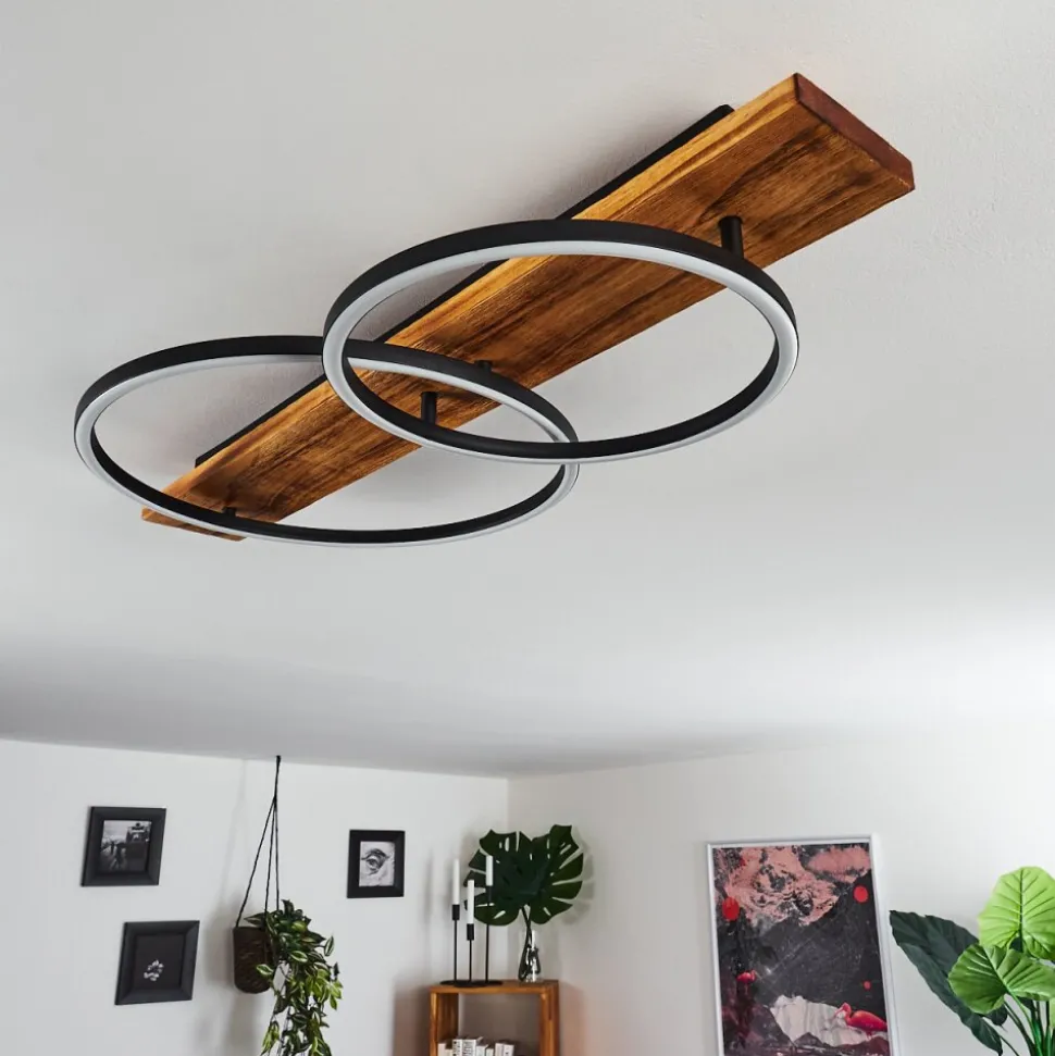 Plafonnier Pompu Led Bois Fonce, Noir, 2 Lumieres