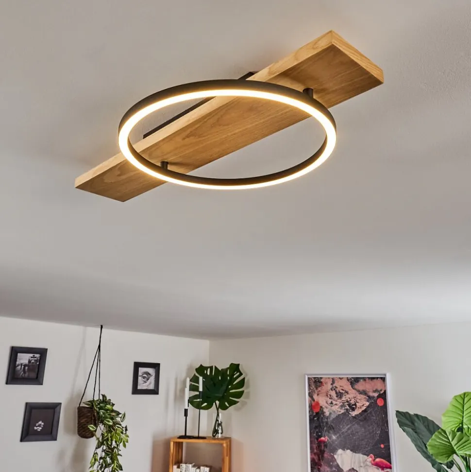 Plafonnier Pompu Led Bois Clair, Noir, 1 Lumiere