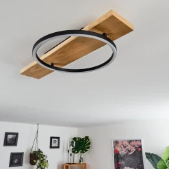 Plafonnier Pompu Led Bois Clair, Noir, 1 Lumiere