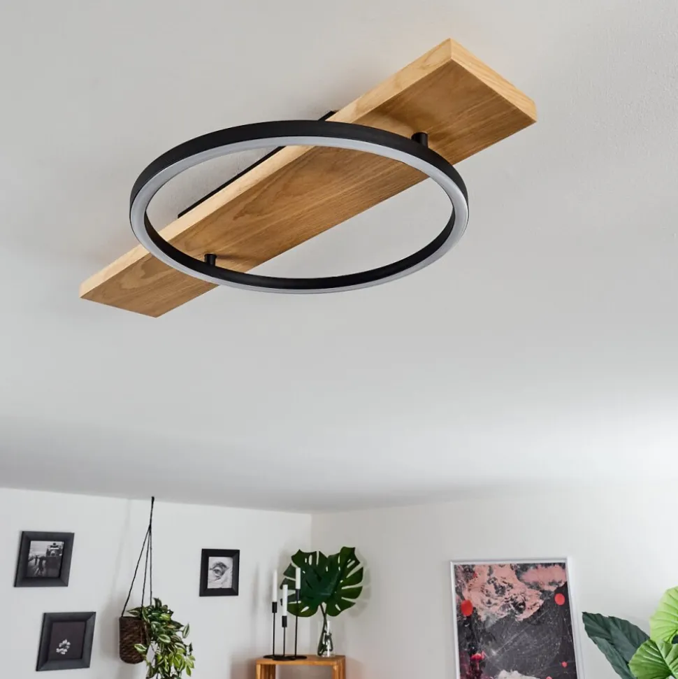 Plafonnier Pompu Led Bois Clair, Noir, 1 Lumiere