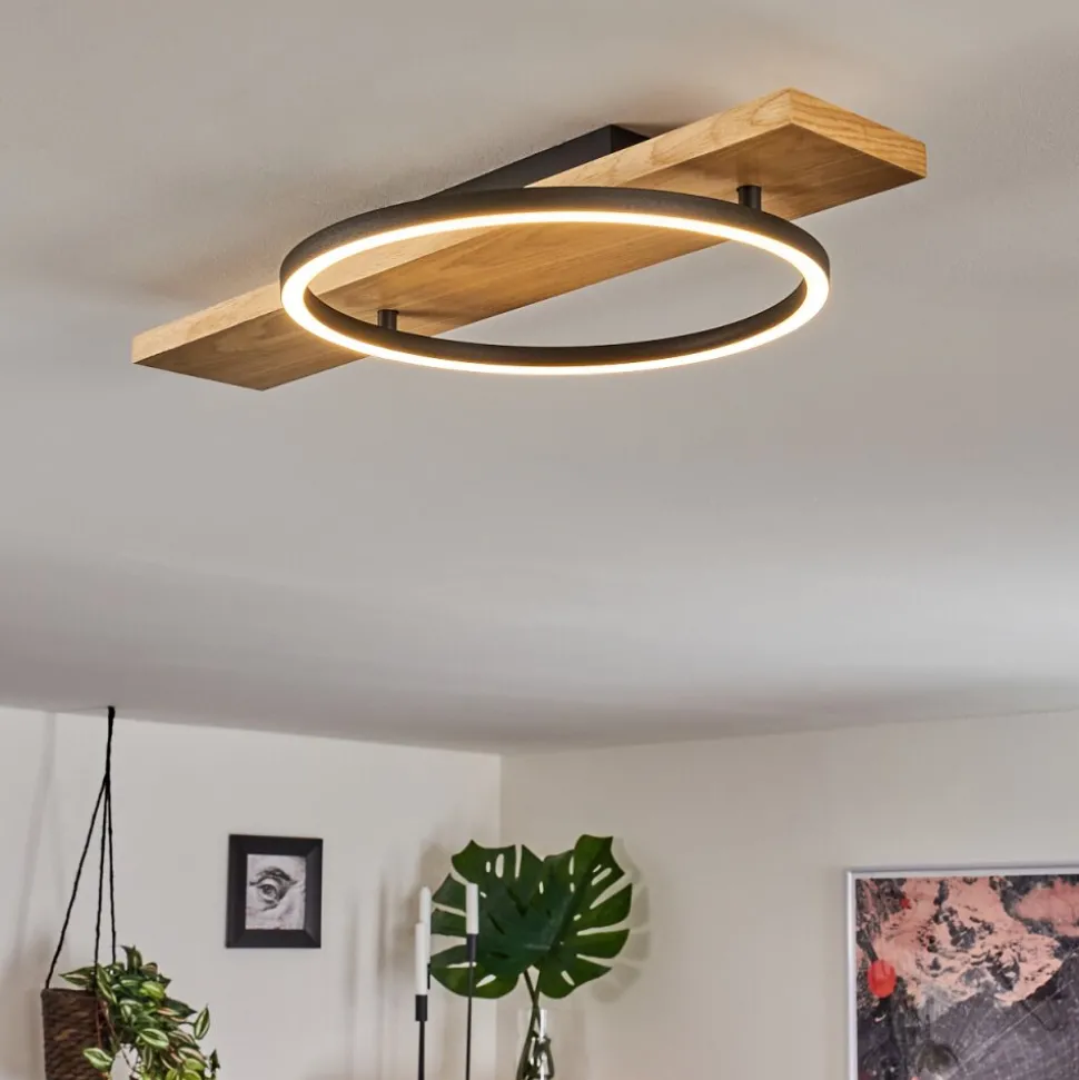 Plafonnier Pompu Led Bois Clair, Noir, 1 Lumiere