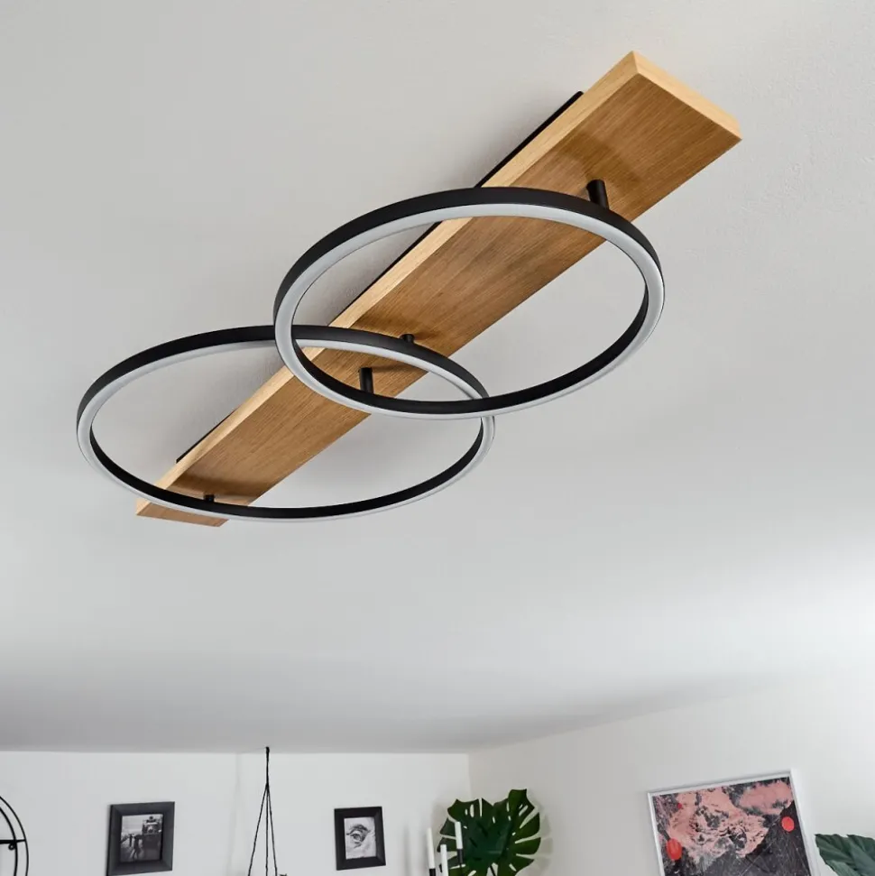 Plafonnier Pompu Led Bois Clair, Noir, 2 Lumieres