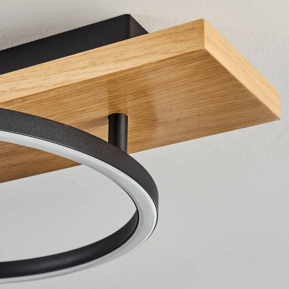 Plafonnier Pompu Led Bois Clair, Noir, 2 Lumieres