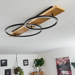 Plafonnier Pompu Led Bois Clair, Noir, 2 Lumieres