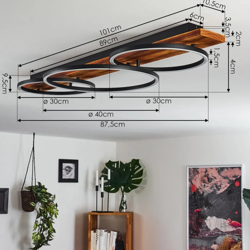 Plafonnier Pompu Led Bois Fonce, Noir, 3 Lumieres