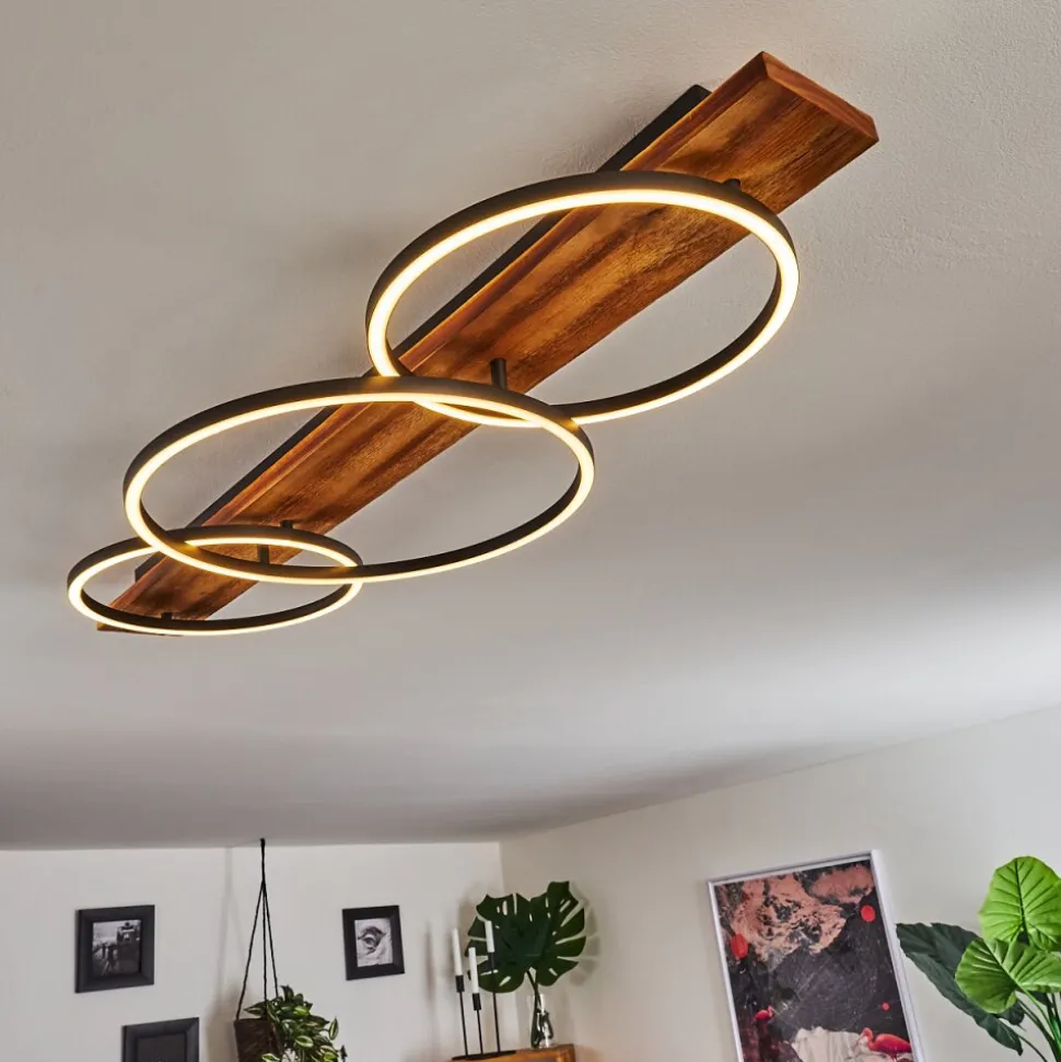 Plafonnier Pompu Led Bois Fonce, Noir, 3 Lumieres