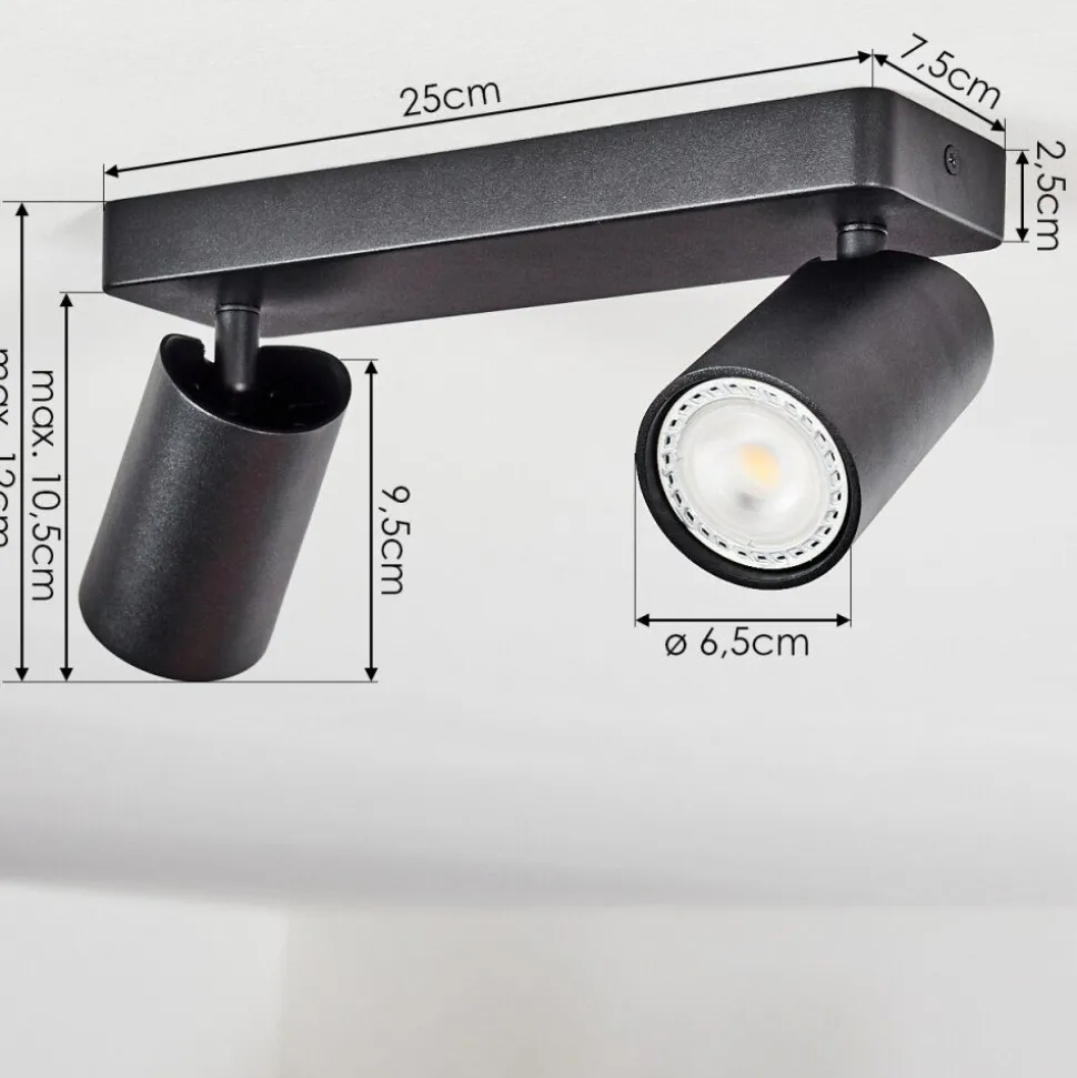 Plafonnier Rubeltein Noir, 2 Lumieres