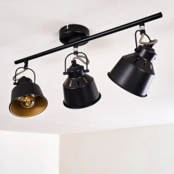 Plafonnier Safari Noir Dore, 3 Lumieres