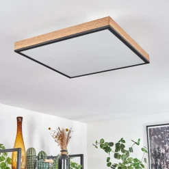 Plafonnier Salmi Led Brun, Couleur Bois, Noir, 1 Lumiere, Telecommandes