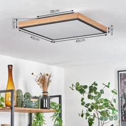 Plafonnier Salmi Led Brun, Couleur Bois, Noir, 1 Lumiere, Telecommandes