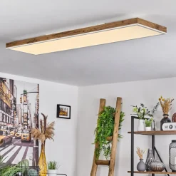 Plafonnier Salmi Led Brun, Couleur Bois, Blanc, 1 Lumiere, Telecommandes