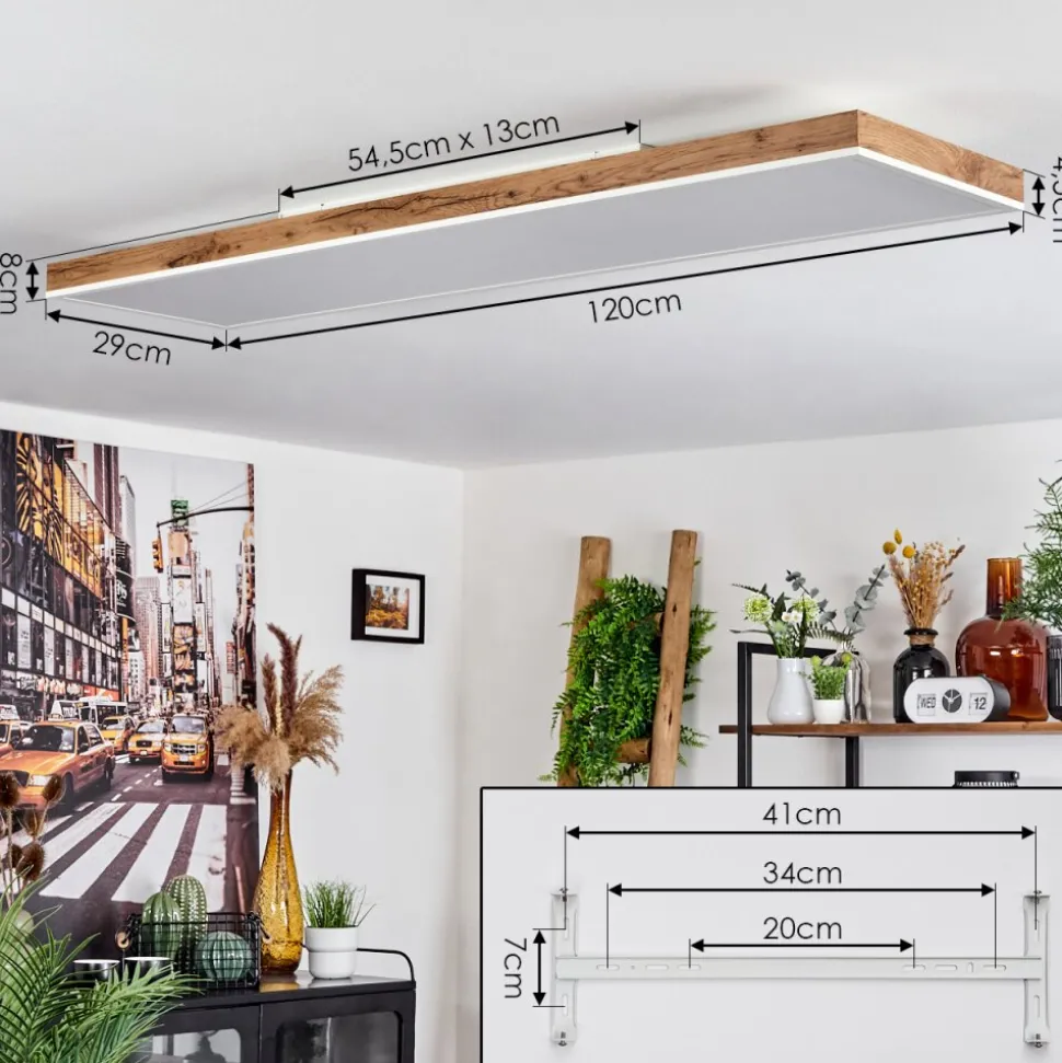 Plafonnier Salmi Led Brun, Couleur Bois, Blanc, 1 Lumiere, Telecommandes