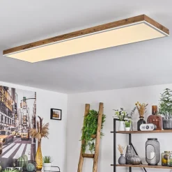 Plafonnier Salmi Led Brun, Couleur Bois, Blanc, 1 Lumiere, Telecommandes