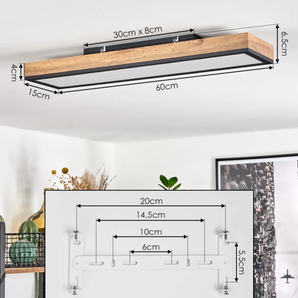 Plafonnier Salmi Led Couleur Bois, Noir, Blanc, 1 Lumiere