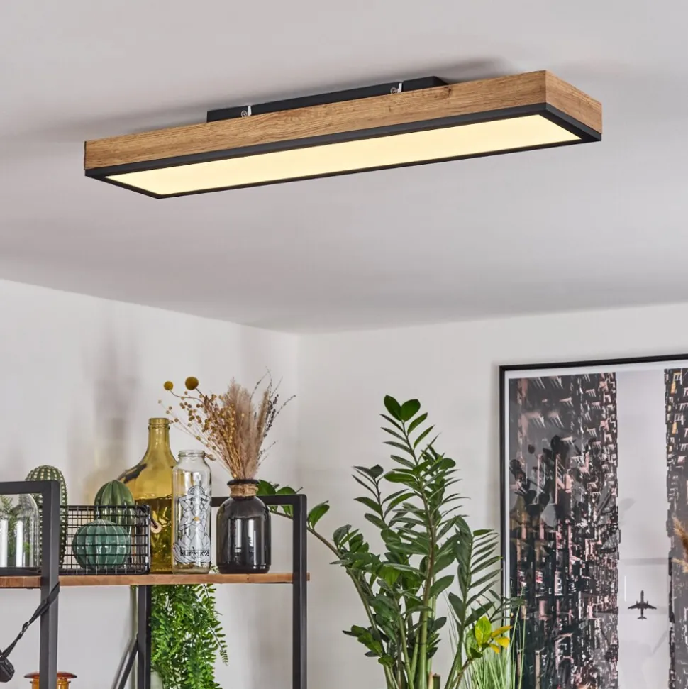 Plafonnier Salmi Led Couleur Bois, Noir, Blanc, 1 Lumiere