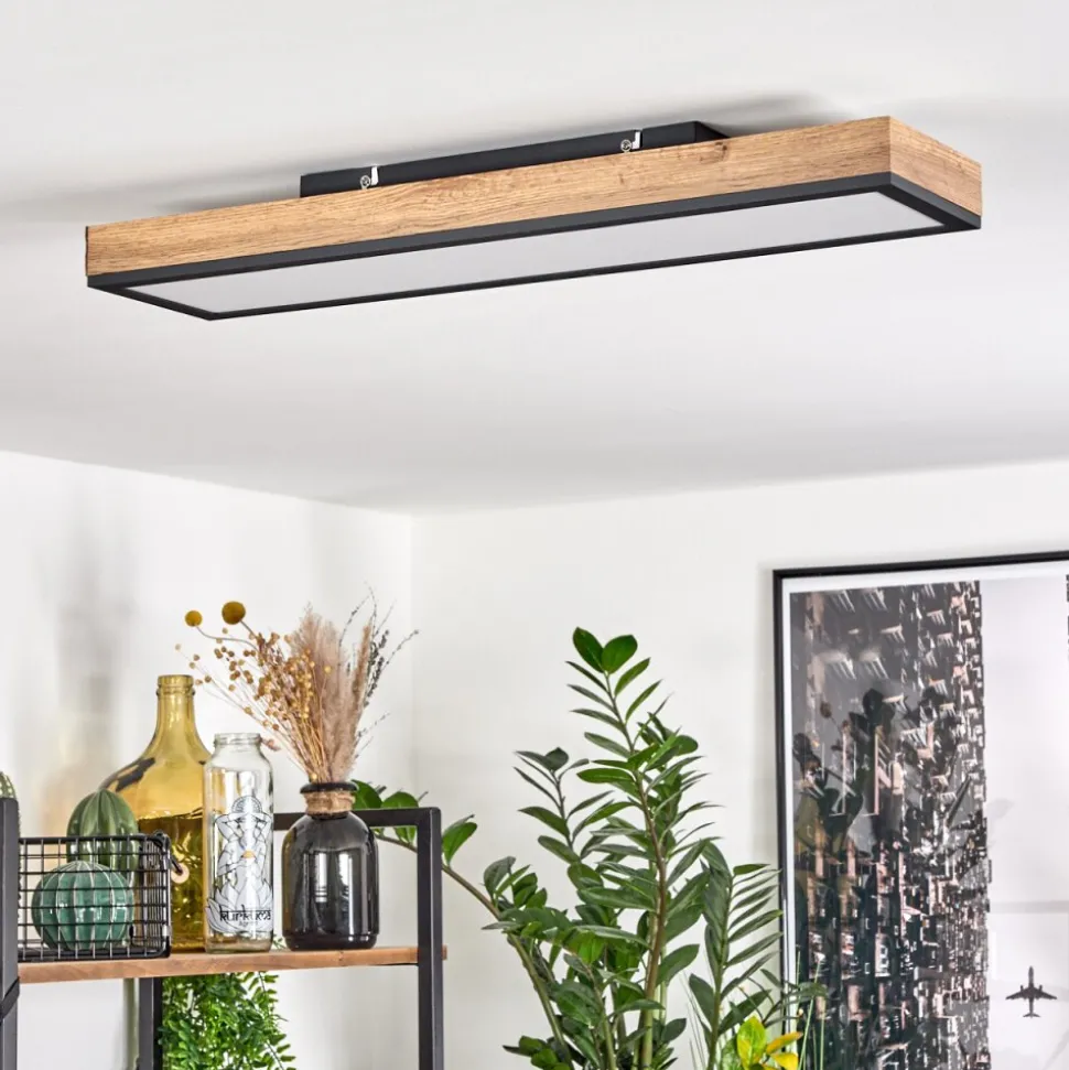 Plafonnier Salmi Led Couleur Bois, Noir, Blanc, 1 Lumiere