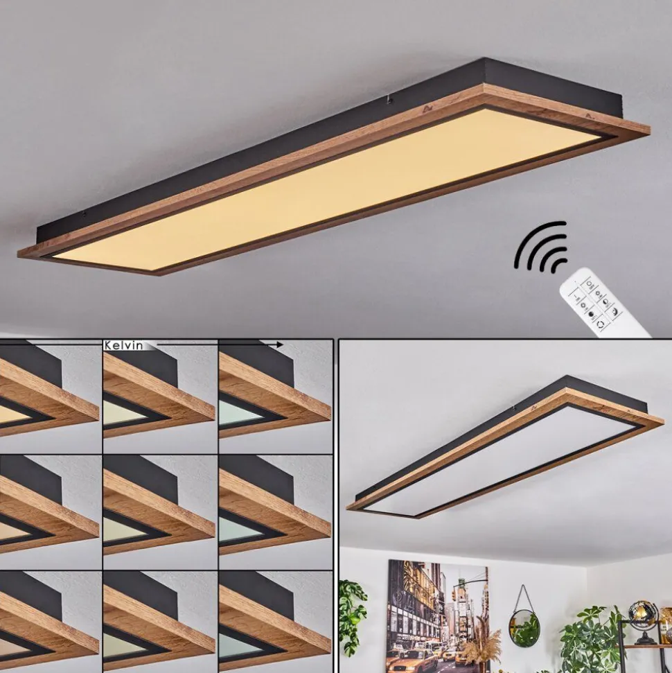 Plafonnier Salmi Led Couleur Bois, 1 Lumiere, Telecommandes