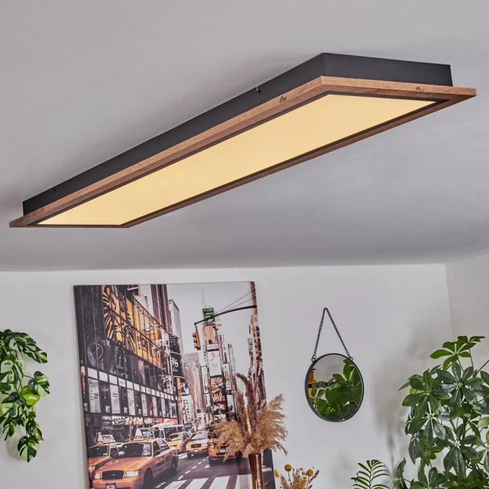 Plafonnier Salmi Led Couleur Bois, 1 Lumiere, Telecommandes