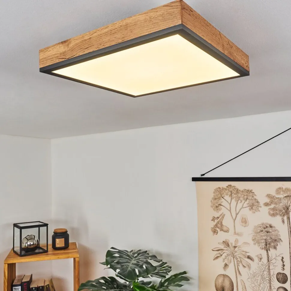Plafonnier Salmi Led Couleur Bois, Noir, Blanc, 1 Lumiere