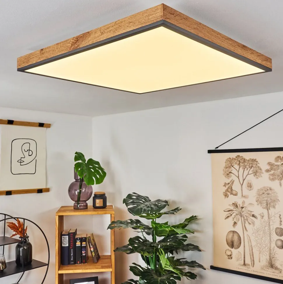 Plafonnier Salmi Led Couleur Bois, Noir, Blanc, 1 Lumiere