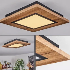 Plafonnier Salmi Led Couleur Bois, Noir, 1 Lumiere