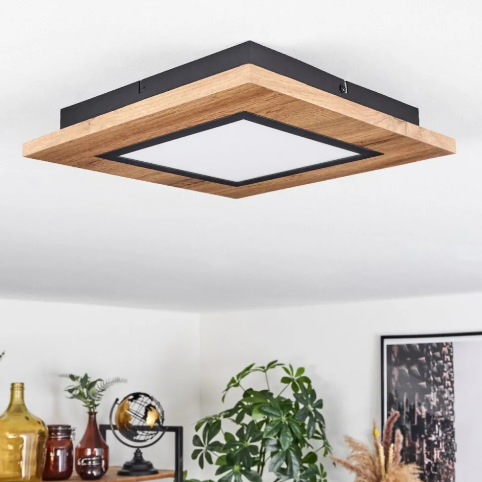 Plafonnier Salmi Led Couleur Bois, Noir, 1 Lumiere