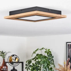 Plafonnier Salmi Led Couleur Bois, Noir, 1 Lumiere