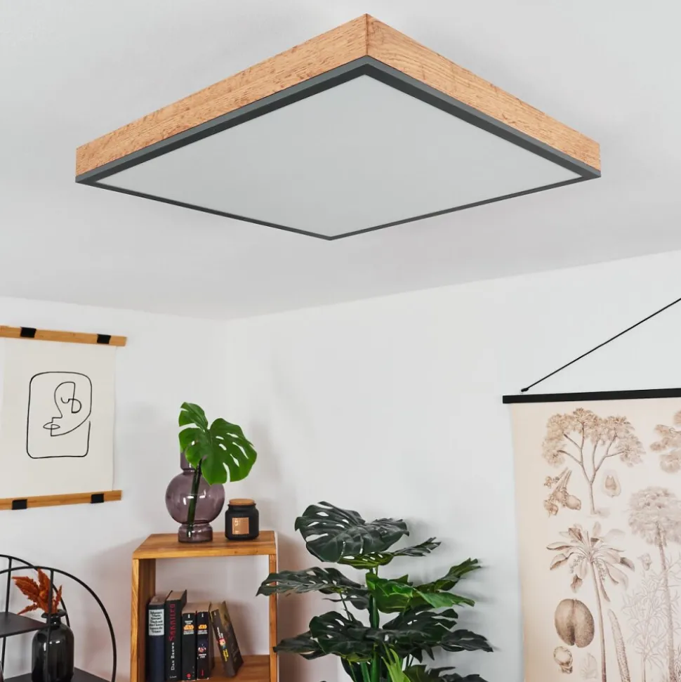 Plafonnier Salmi Led Couleur Bois, Noir, Blanc, 1 Lumiere