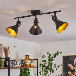 Plafonnier Upiano Chrome, Noir, 3 Lumieres
