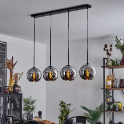 Plafonnier Verre 20 Cm Koyoto Chrome, Fume, 4 Lumieres