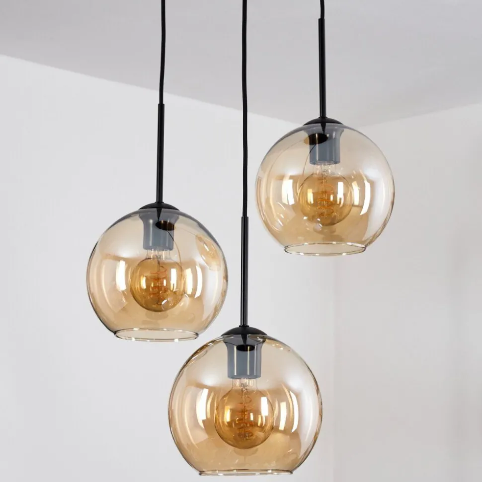 Plafonnier Verre 20 Cm Koyoto Ambre, 3 Lumieres
