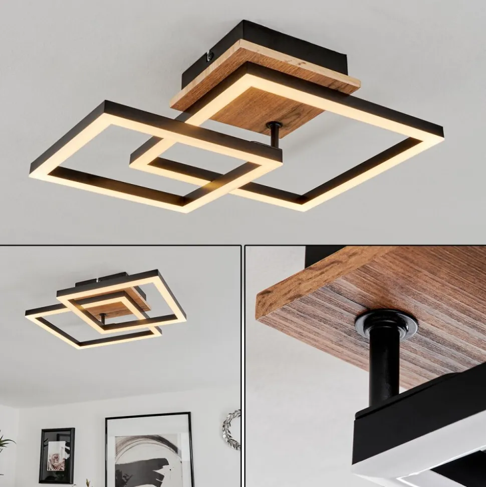 Plafonnier Walschbronn Led Brun, Couleur Bois, Noir, 1 Lumiere