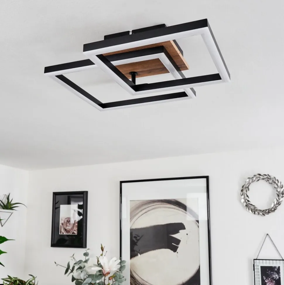 Plafonnier Walschbronn Led Brun, Couleur Bois, Noir, 1 Lumiere