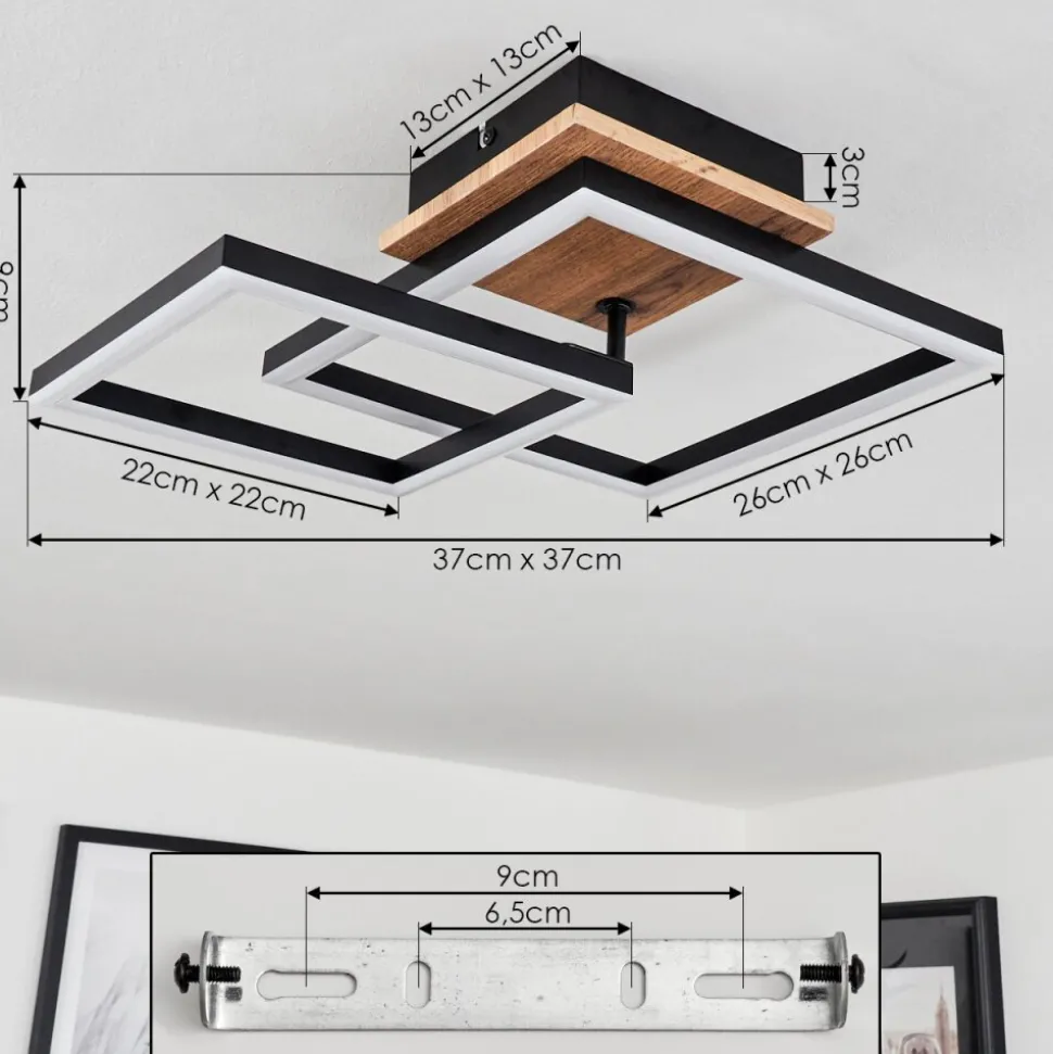 Plafonnier Walschbronn Led Brun, Couleur Bois, Noir, 1 Lumiere