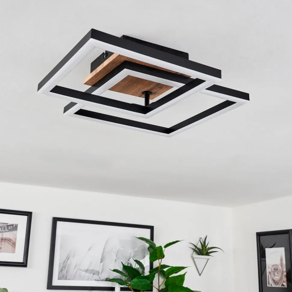 Plafonnier Walschbronn Led Brun, Couleur Bois, Noir, 1 Lumiere