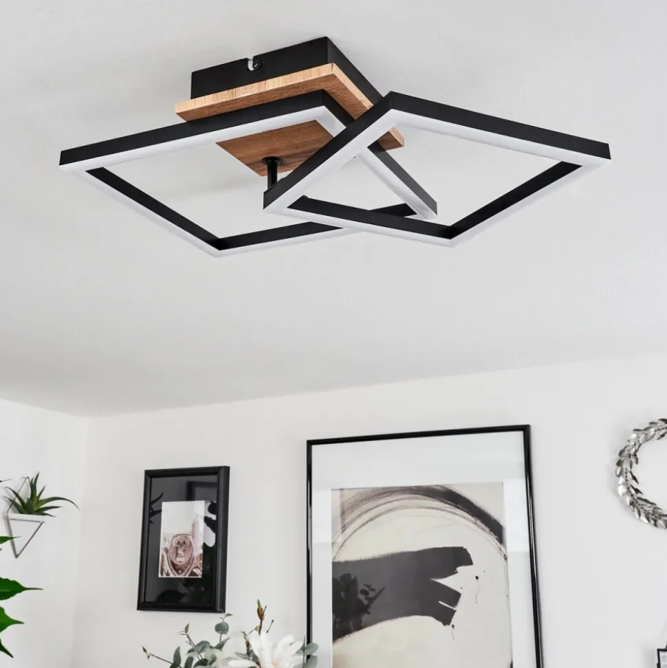 Plafonnier Walschbronn Led Brun, Couleur Bois, Noir, 1 Lumiere